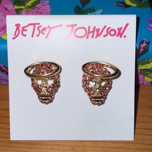 Betsey Johnson Pink Crystal Skull Halo Earrings • Edgy Glam Statement Studs